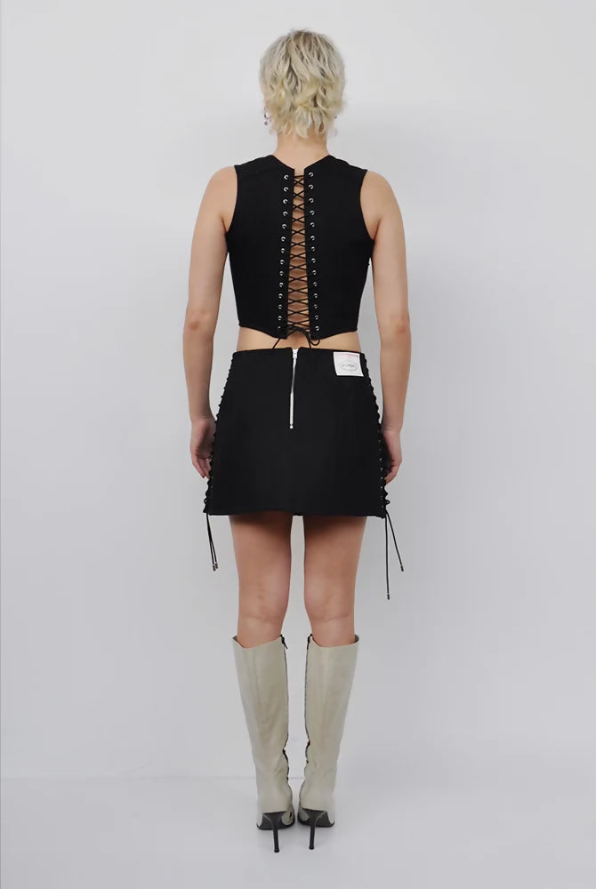 Denim Side Laced Mini Skirt