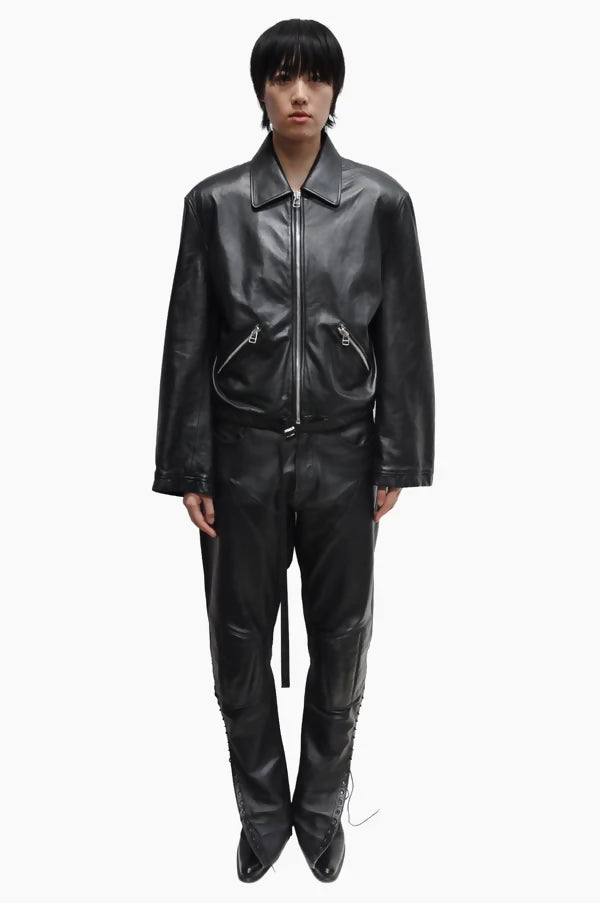 Belted Strap Lambskin Bomber