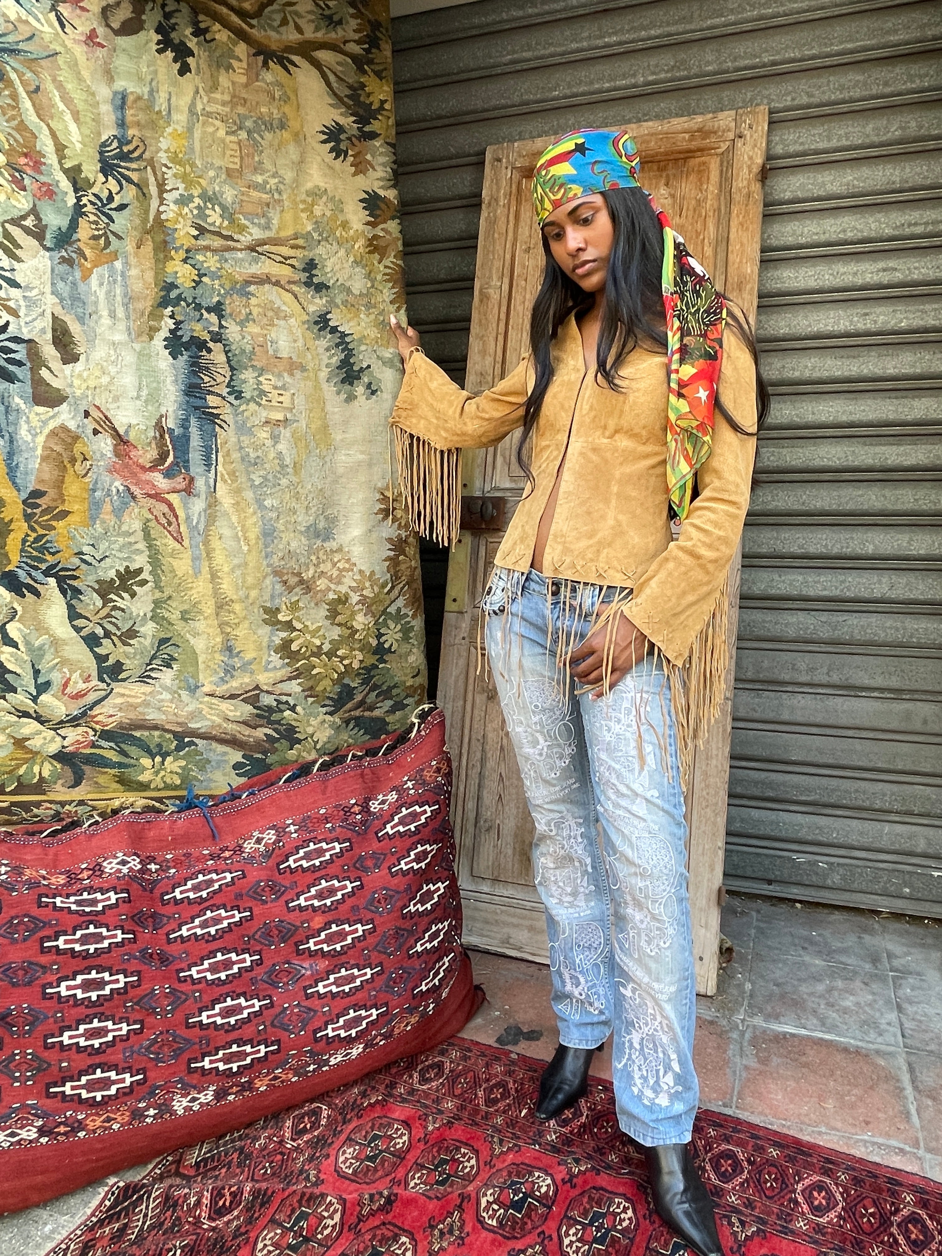 Vintage Brown Leather with Fringe and Laced Back Jacket