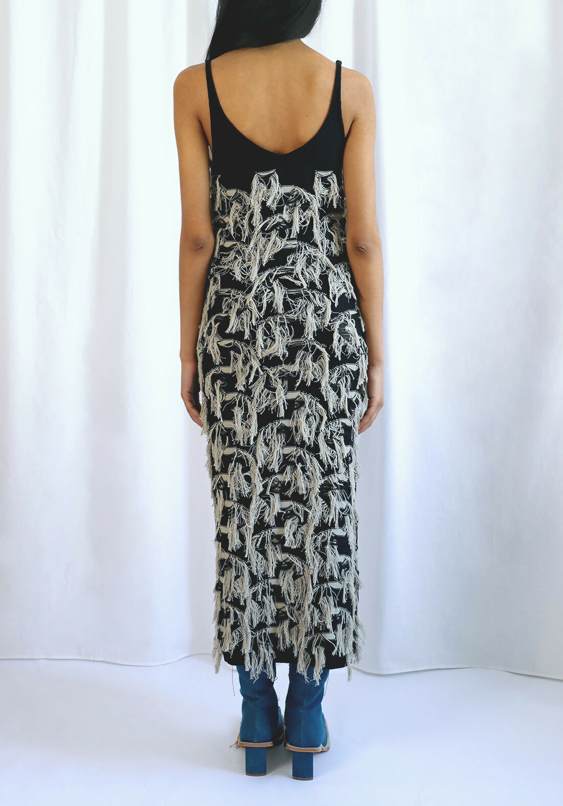 fringe dress black back