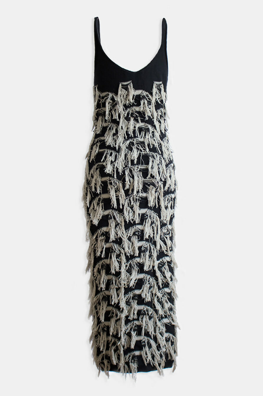 fringe dress black back - shadows