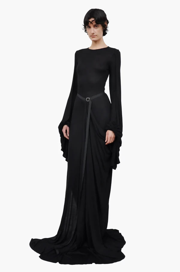 Flight-sleeve draped long dress