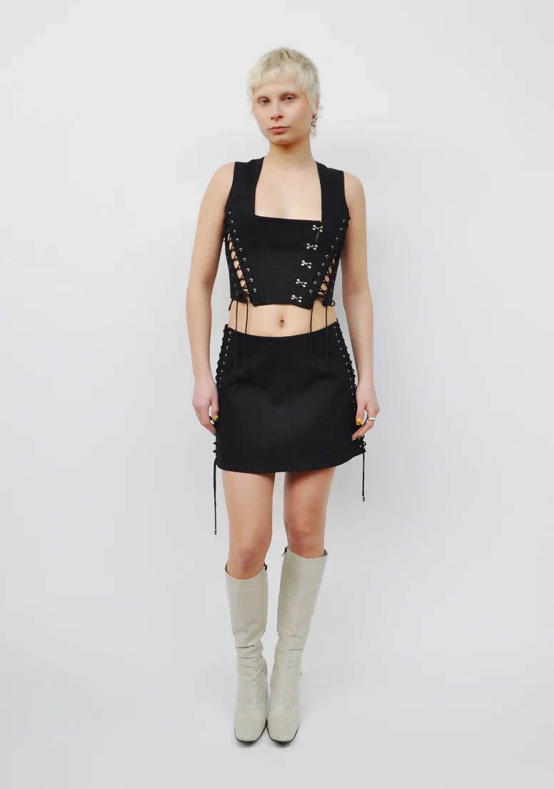 Denim Side Laced Mini Skirt
